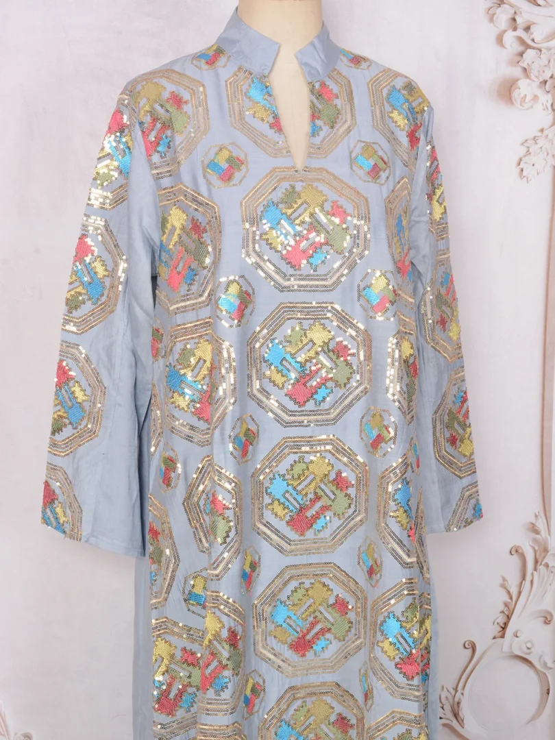 Uni Embroideried Sequin Luxurious Dresses With Long Sleeves Muslim Dubai Fashion Elegant Loose Abayas Women's Evening Dress - Image 5