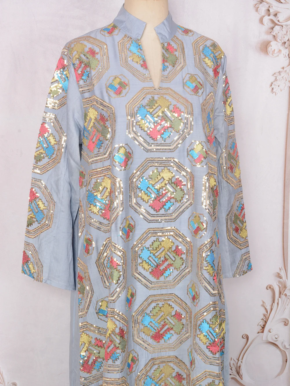 Uni Embroideried Sequin Luxurious Dresses With Long Sleeves Muslim Dubai Fashion Elegant Loose Abayas Women's Evening Dress - Image 5