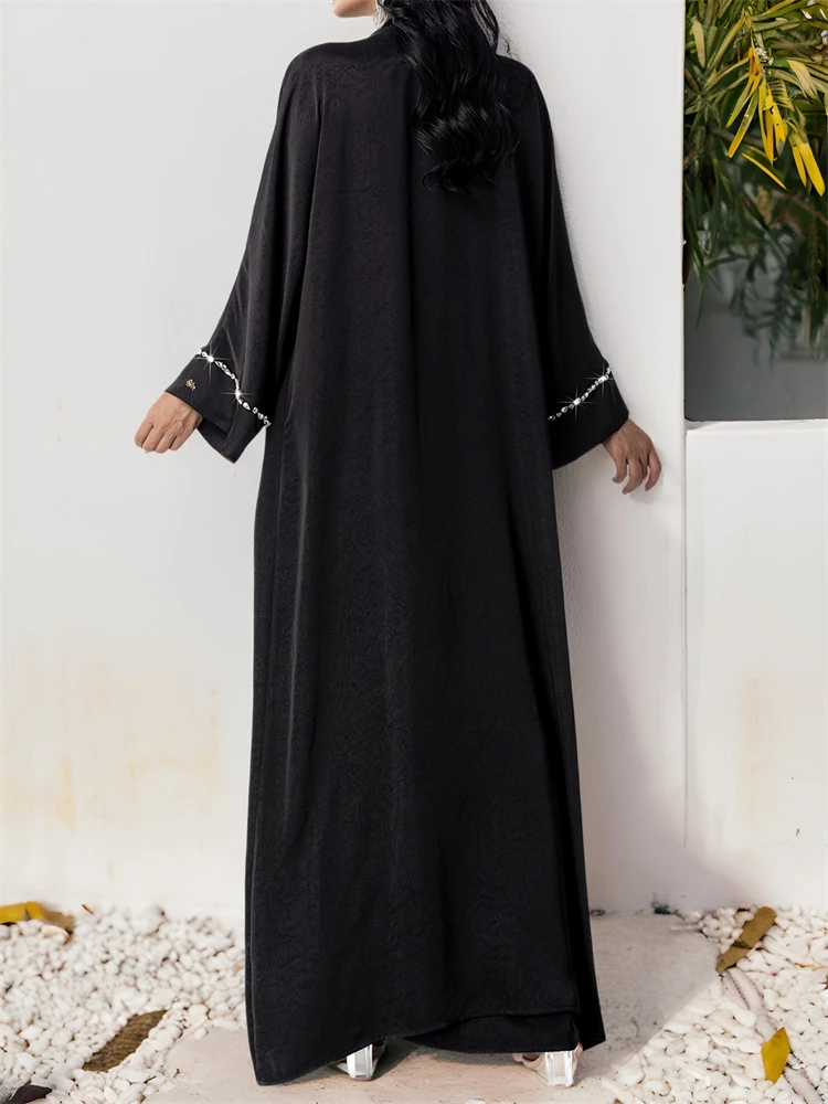 Ramadan Black 2 Piece Abaya Dubai Luxury Set With Chain Muslim Prayer Clothes Women Dresses Caftan Marocain Robe Femme Musulmane - Image 2