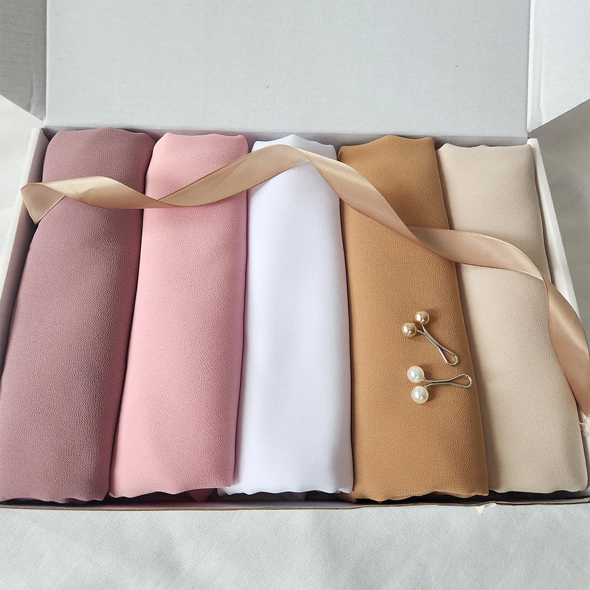 5PCS One Set Muslim Chiffon Hijab Scarf Women Long Solid Color Head Wrap For Women Hijabs Scarves Ladies Muslim Headscarf Gift