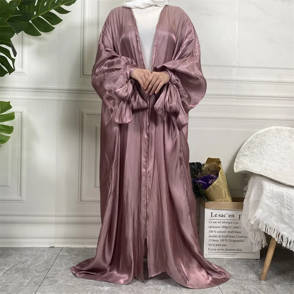 UNI Muslim Open Front Abaya Women Jilbabs Loose Sleeve Lace Up Wearout Kaftans Prayer Cardigan Coat Islamic Clothing - Image 3