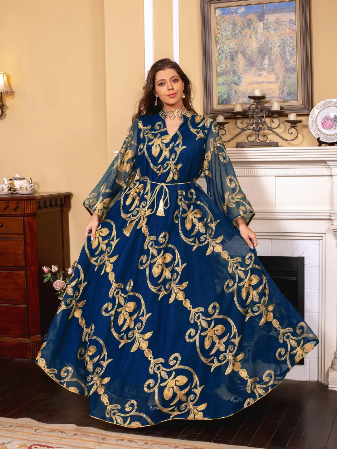 Eid Mubarak Djellaba Abaya Women Muslim Maxi Dress Morocco Kaftan Dubai Turkey Abaya Islamic Jalabiya Robe Gown Ramadan Caftan - Image 5