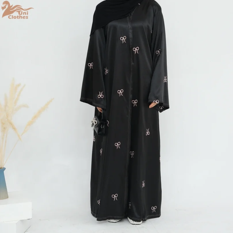 Ramadan Dubai Black Muslim Cardigan for Women Butterfly Embroidery Open Abaya Dress Luxury Islam Party Turkey Modest Kaftan Robe - Image 6