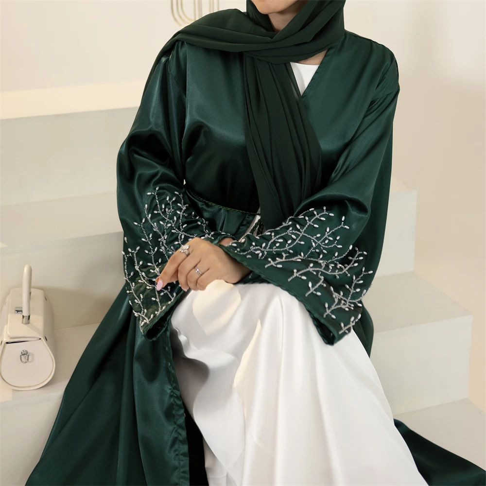 Muslim Beaded Dress Dubai Turkey Kaftan Eid Ramadan Islamic Jalabiya Kimono Cardigan Arabic Open Abayas Femme Musulman Vestidos